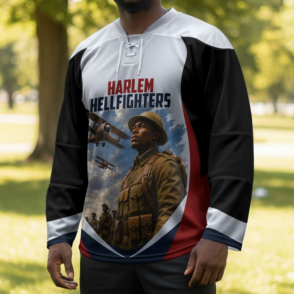 Personalized Harlem Hellfighters Hockey Jersey WWI African American Soldiers Patriotic Vintage Art
