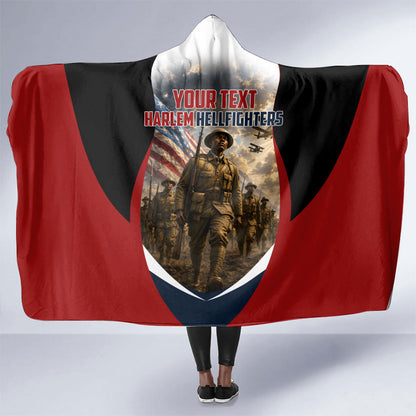Personalized Harlem Hellfighters Hooded Blanket WWI African American Soldiers Patriotic Vintage Art
