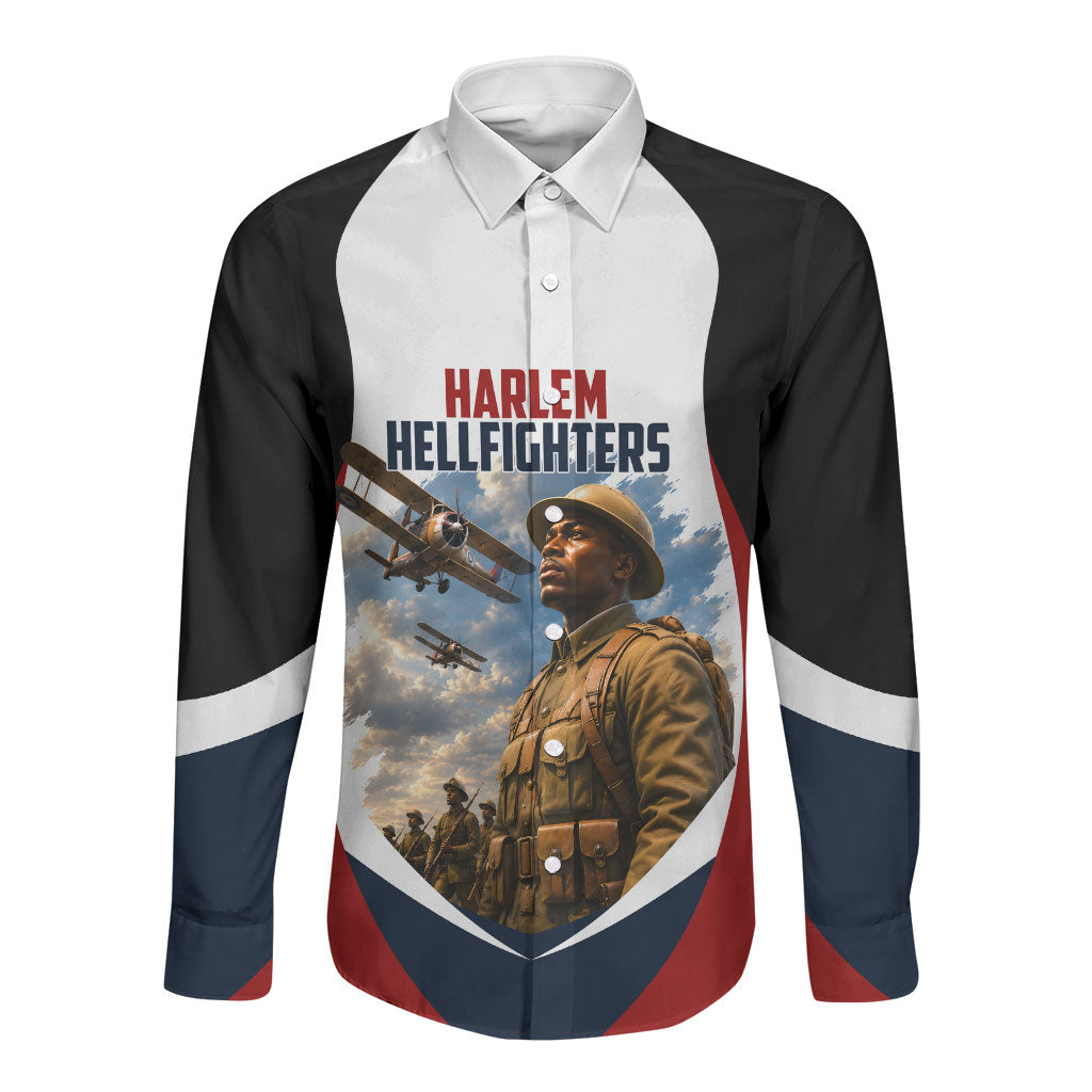 Personalized Harlem Hellfighters Long Sleeve Button Shirt WWI African American Soldiers Patriotic Vintage Art