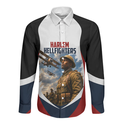 Personalized Harlem Hellfighters Long Sleeve Button Shirt WWI African American Soldiers Patriotic Vintage Art