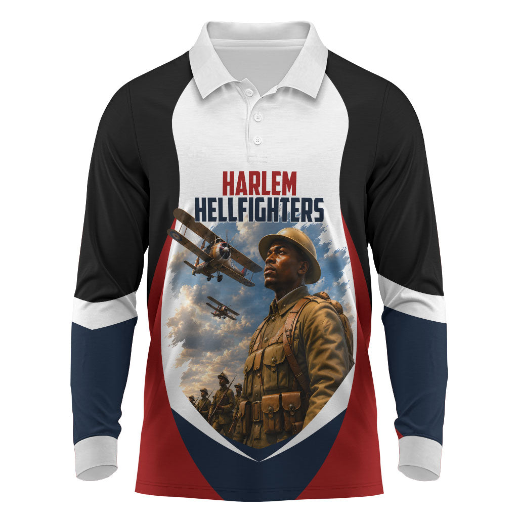 Personalized Harlem Hellfighters Long Sleeve Polo Shirt WWI African American Soldiers Patriotic Vintage Art