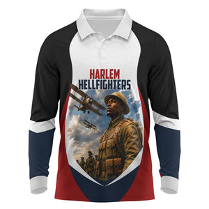 Personalized Harlem Hellfighters Long Sleeve Polo Shirt WWI African American Soldiers Patriotic Vintage Art