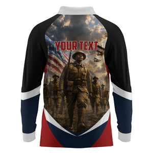 Personalized Harlem Hellfighters Long Sleeve Polo Shirt WWI African American Soldiers Patriotic Vintage Art