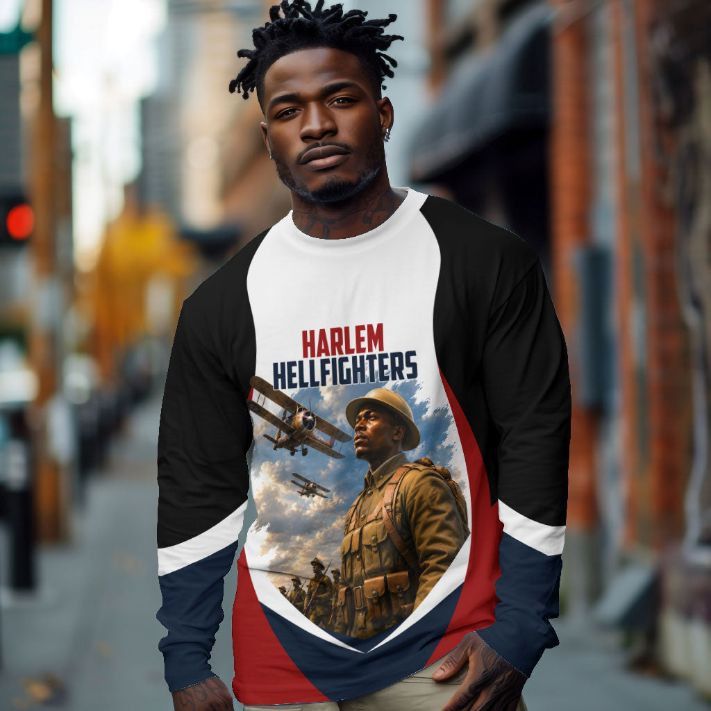 Personalized Harlem Hellfighters Long Sleeve Shirt WWI African American Soldiers Patriotic Vintage Art