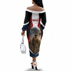 Personalized Harlem Hellfighters Off The Shoulder Long Sleeve Dress WWI African American Soldiers Patriotic Vintage Art