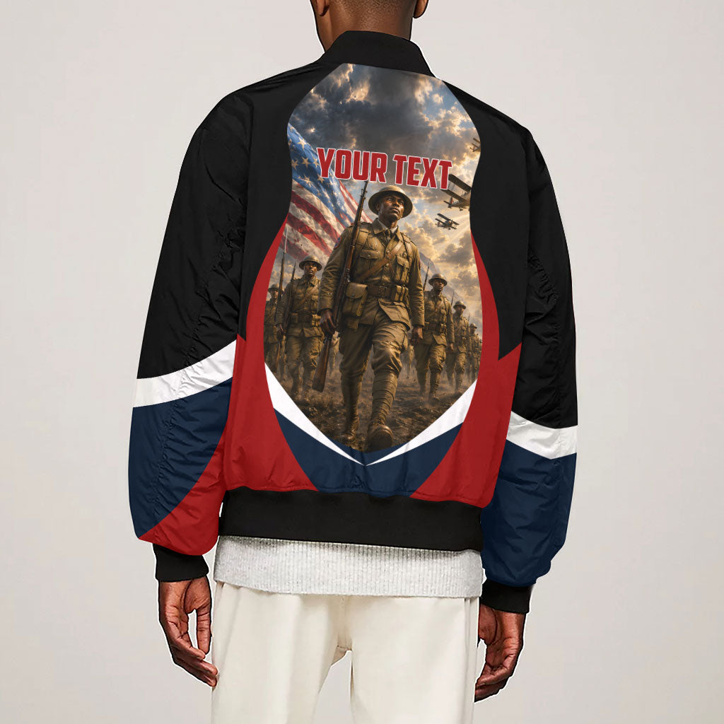 Personalized Harlem Hellfighters Sleeve Zip Bomber Jacket WWI African American Soldiers Patriotic Vintage Art