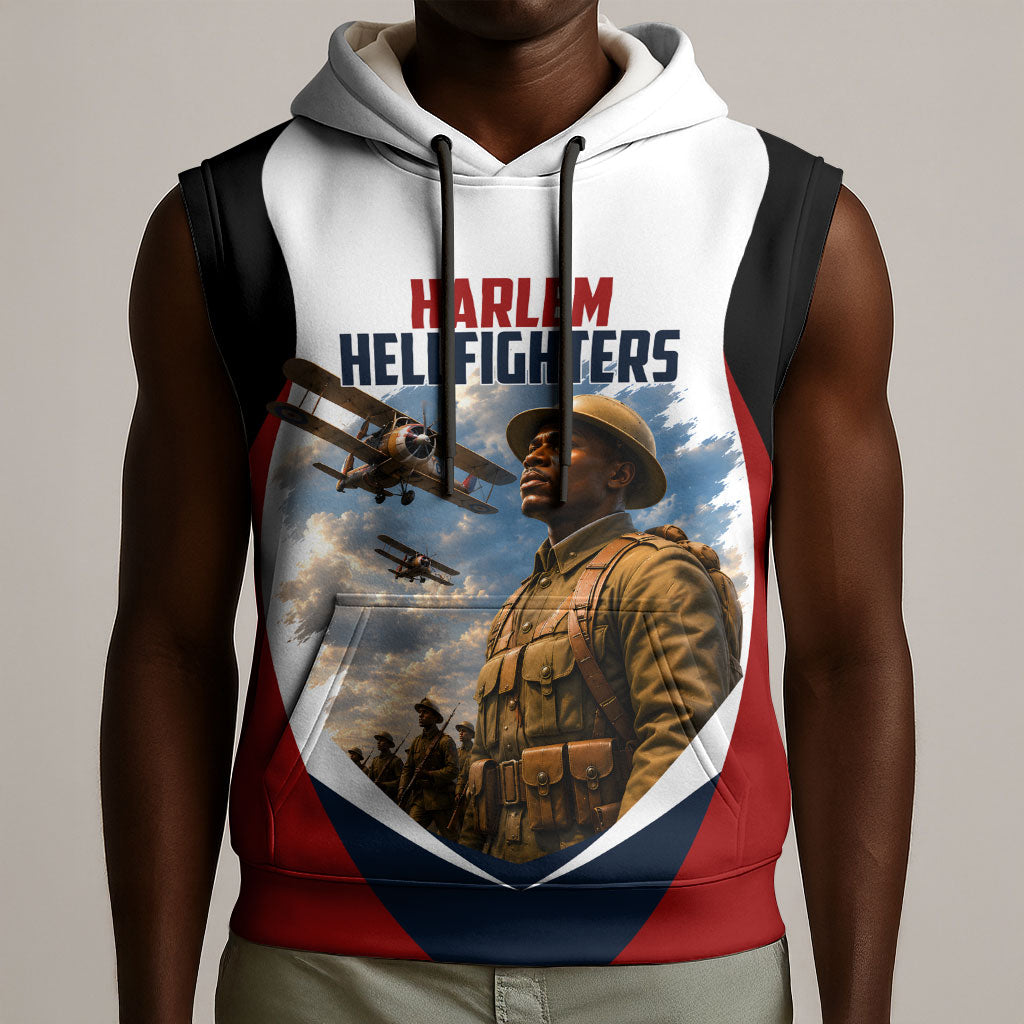 Personalized Harlem Hellfighters Sleeveless Hoodie WWI African American Soldiers Patriotic Vintage Art