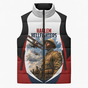 Personalized Harlem Hellfighters Sleeveless Puffer Jacket WWI African American Soldiers Patriotic Vintage Art