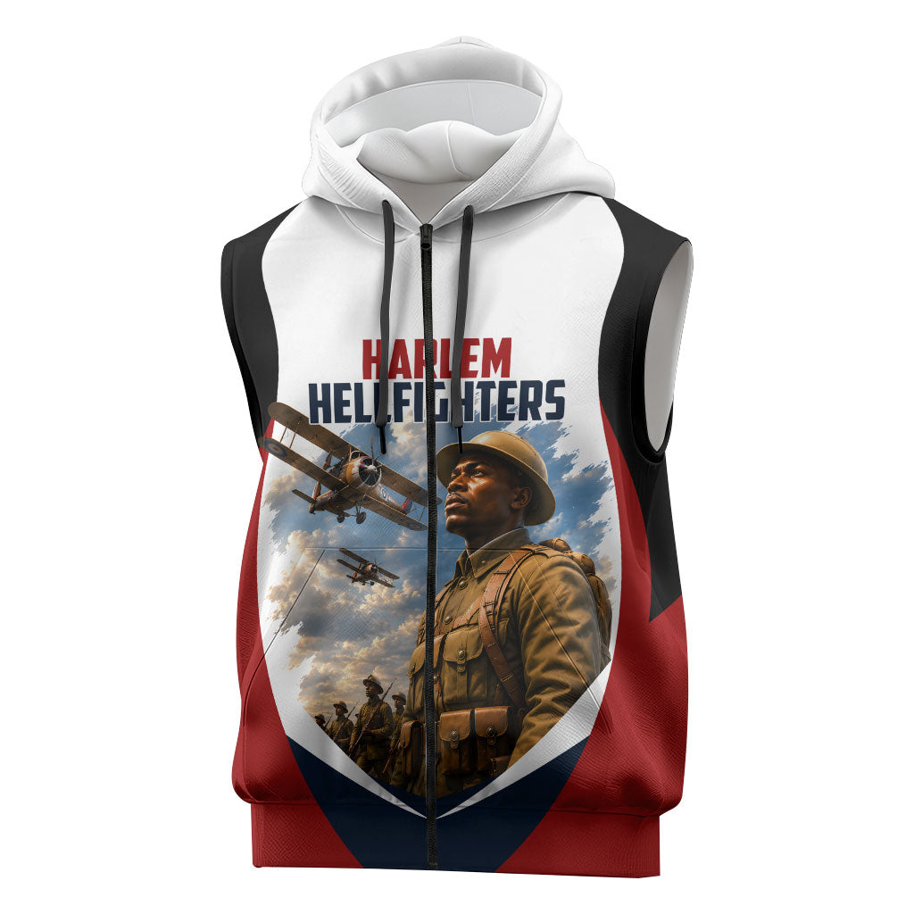 Personalized Harlem Hellfighters Sleeveless Zip Hoodie WWI African American Soldiers Patriotic Vintage Art