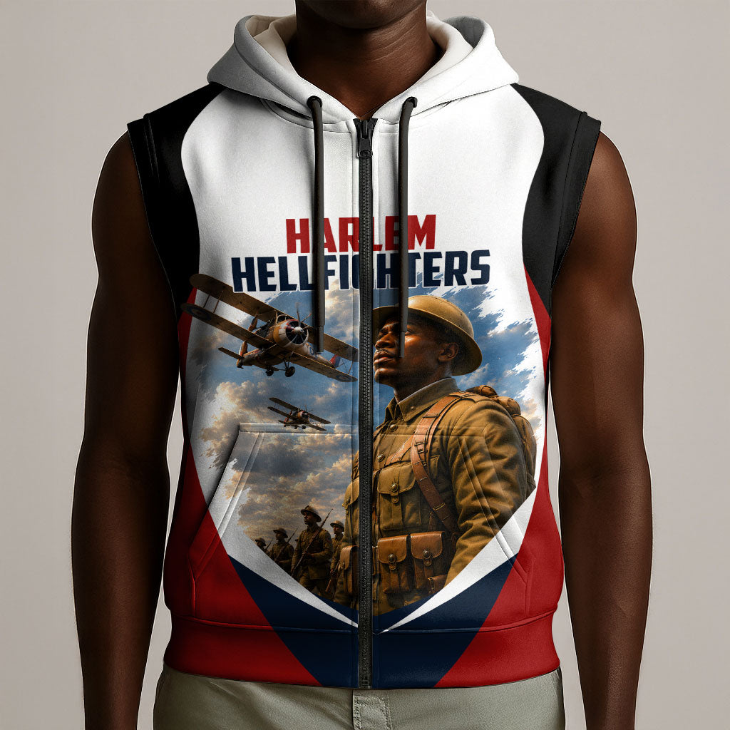 Personalized Harlem Hellfighters Sleeveless Zip Hoodie WWI African American Soldiers Patriotic Vintage Art
