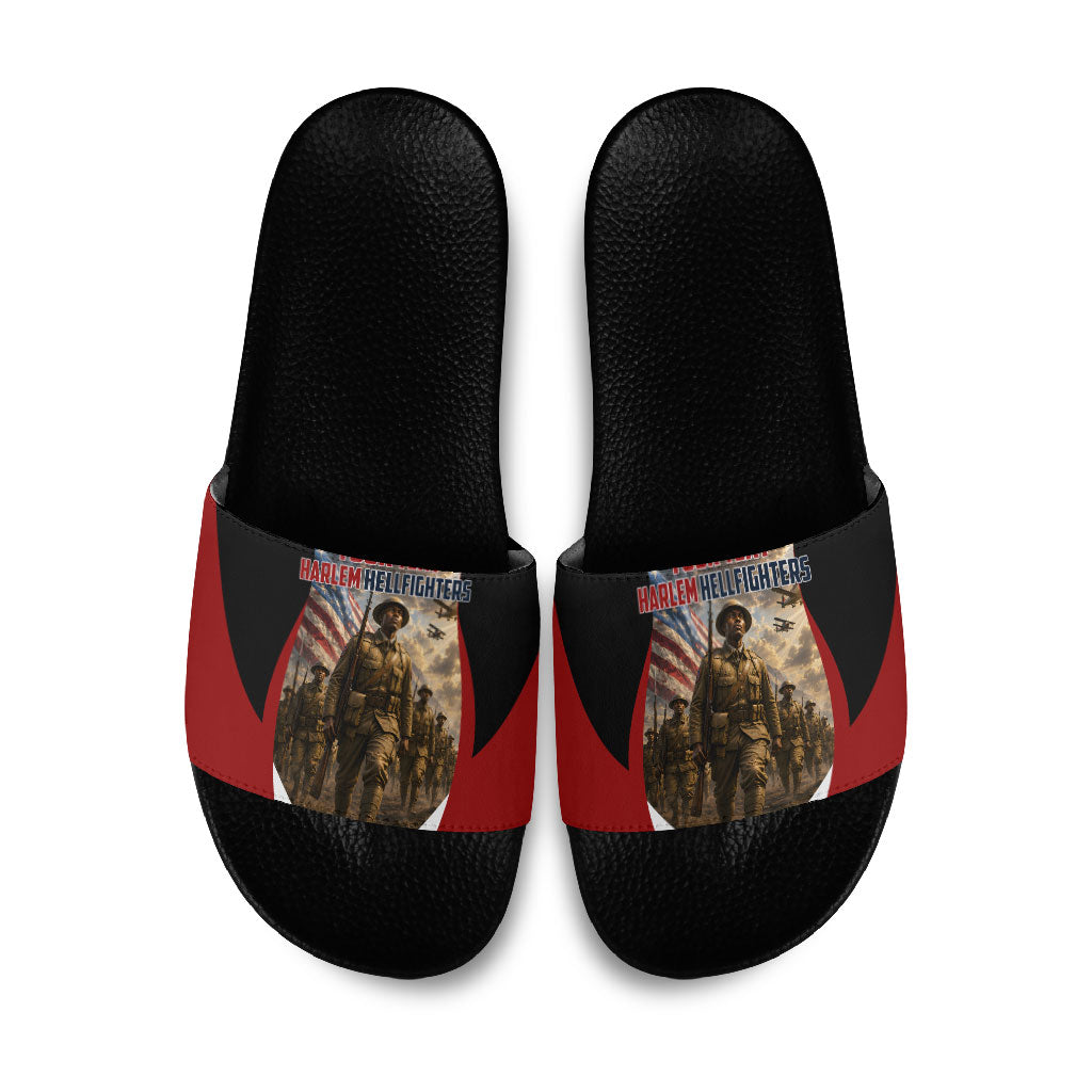 Personalized Harlem Hellfighters Slide Sandals WWI African American Soldiers Patriotic Vintage Art