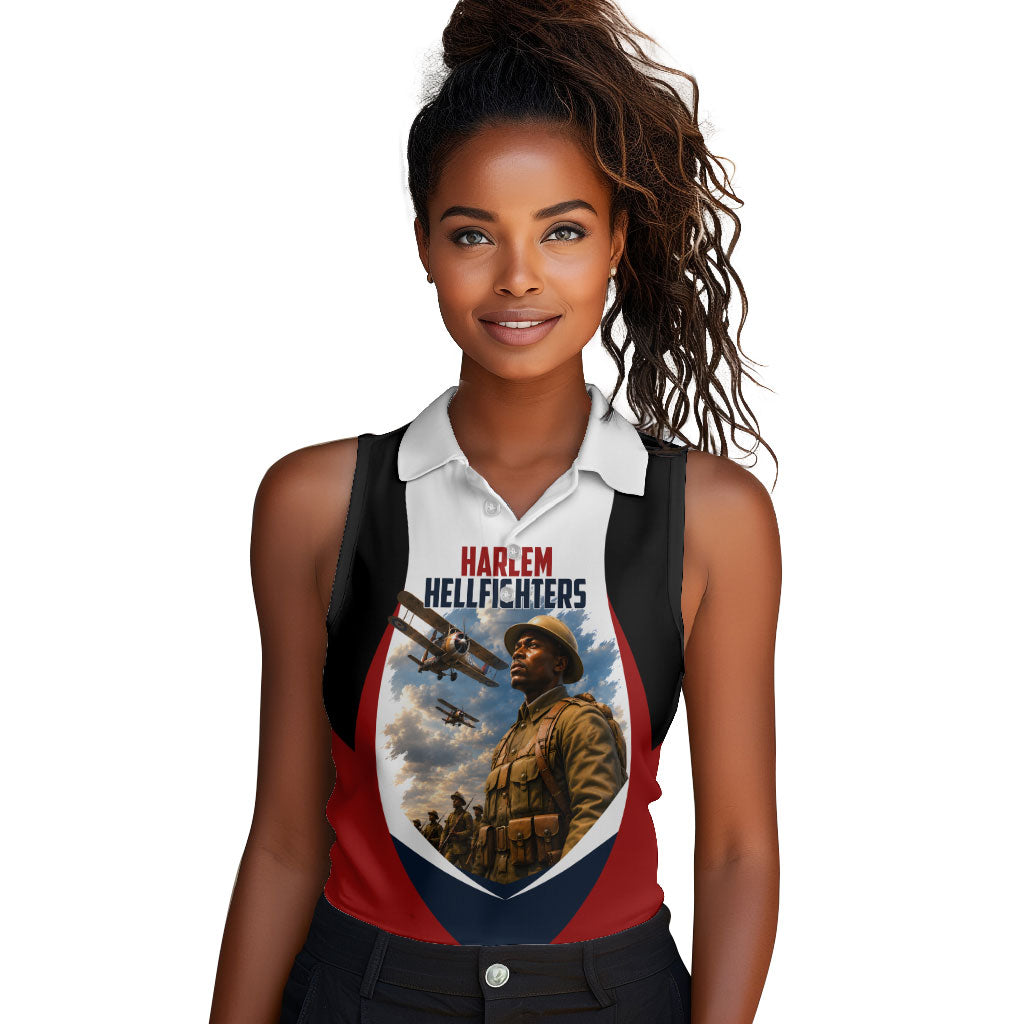 Personalized Harlem Hellfighters Women Sleeveless Polo Shirt WWI African American Soldiers Patriotic Vintage Art