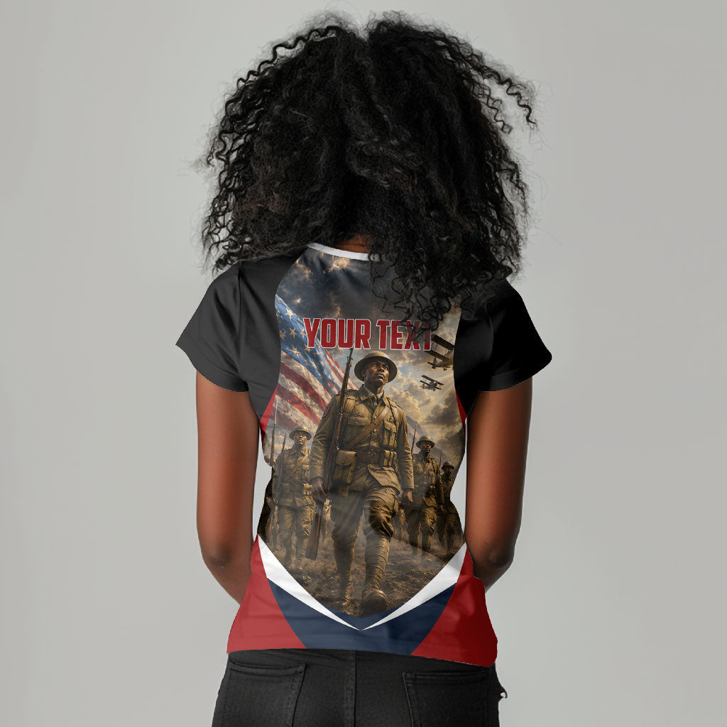 Personalized Harlem Hellfighters Women V-Neck T-Shirt WWI African American Soldiers Patriotic Vintage Art