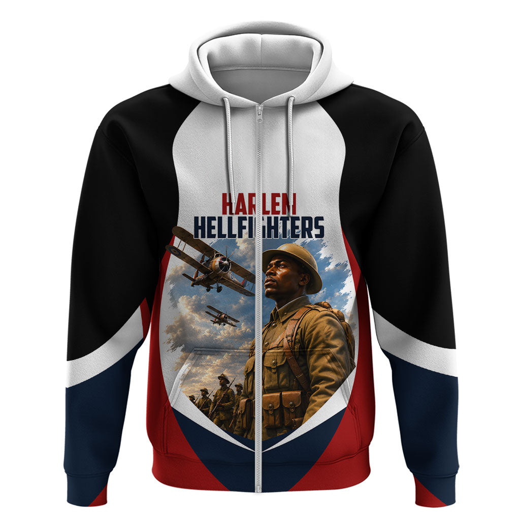Personalized Harlem Hellfighters Zip Hoodie WWI African American Soldiers Patriotic Vintage Art