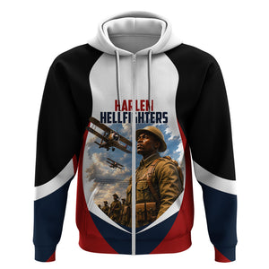 Personalized Harlem Hellfighters Zip Hoodie WWI African American Soldiers Patriotic Vintage Art
