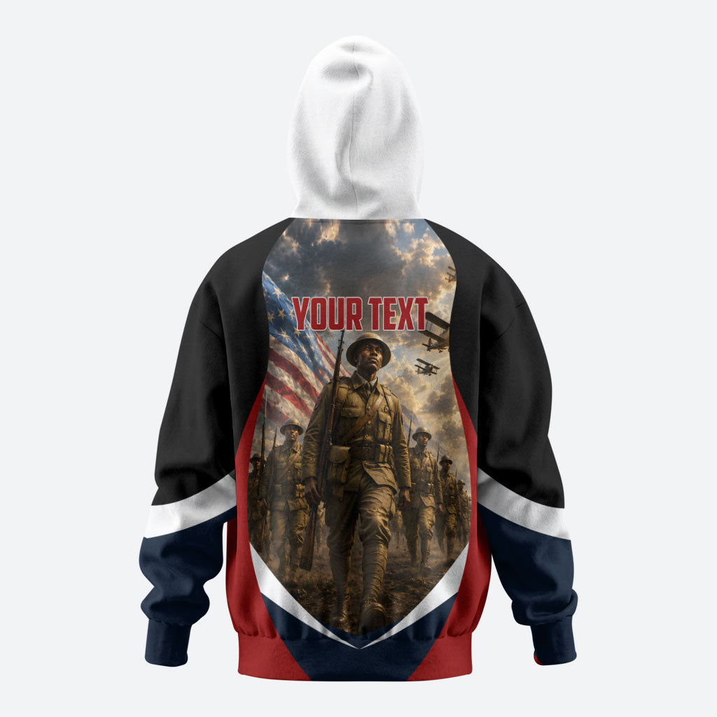 Personalized Harlem Hellfighters Zip Hoodie WWI African American Soldiers Patriotic Vintage Art