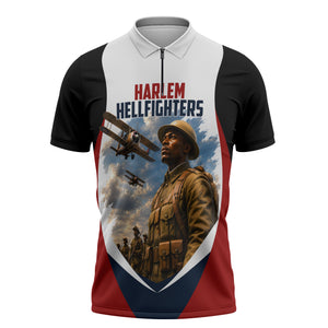 Personalized Harlem Hellfighters Zipper Polo Shirt WWI African American Soldiers Patriotic Vintage Art