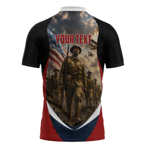 Personalized Harlem Hellfighters Zipper Polo Shirt WWI African American Soldiers Patriotic Vintage Art