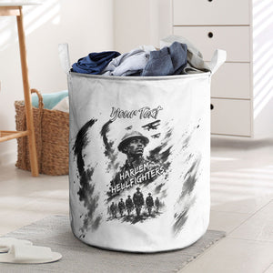 Personalized Harlem Hellfighters Laundry Basket WWI African American Soldiers Monochrome Grunge Sketch Art