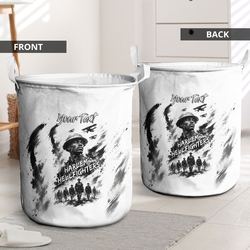 Personalized Harlem Hellfighters Laundry Basket WWI African American Soldiers Monochrome Grunge Sketch Art