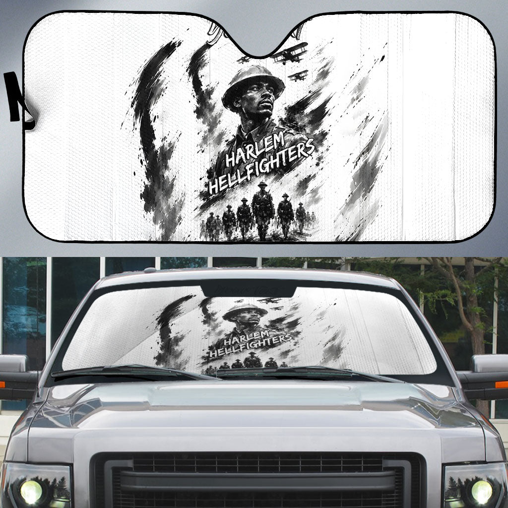 Personalized Harlem Hellfighters Auto Sun Shade WWI African American Soldiers Monochrome Grunge Sketch Art