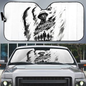 Personalized Harlem Hellfighters Auto Sun Shade WWI African American Soldiers Monochrome Grunge Sketch Art
