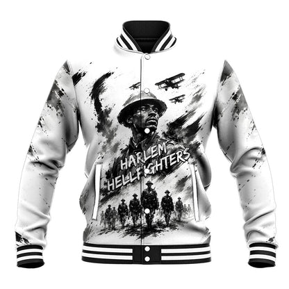 Personalized Harlem Hellfighters Baseball Jacket WWI African American Soldiers Monochrome Grunge Sketch Art