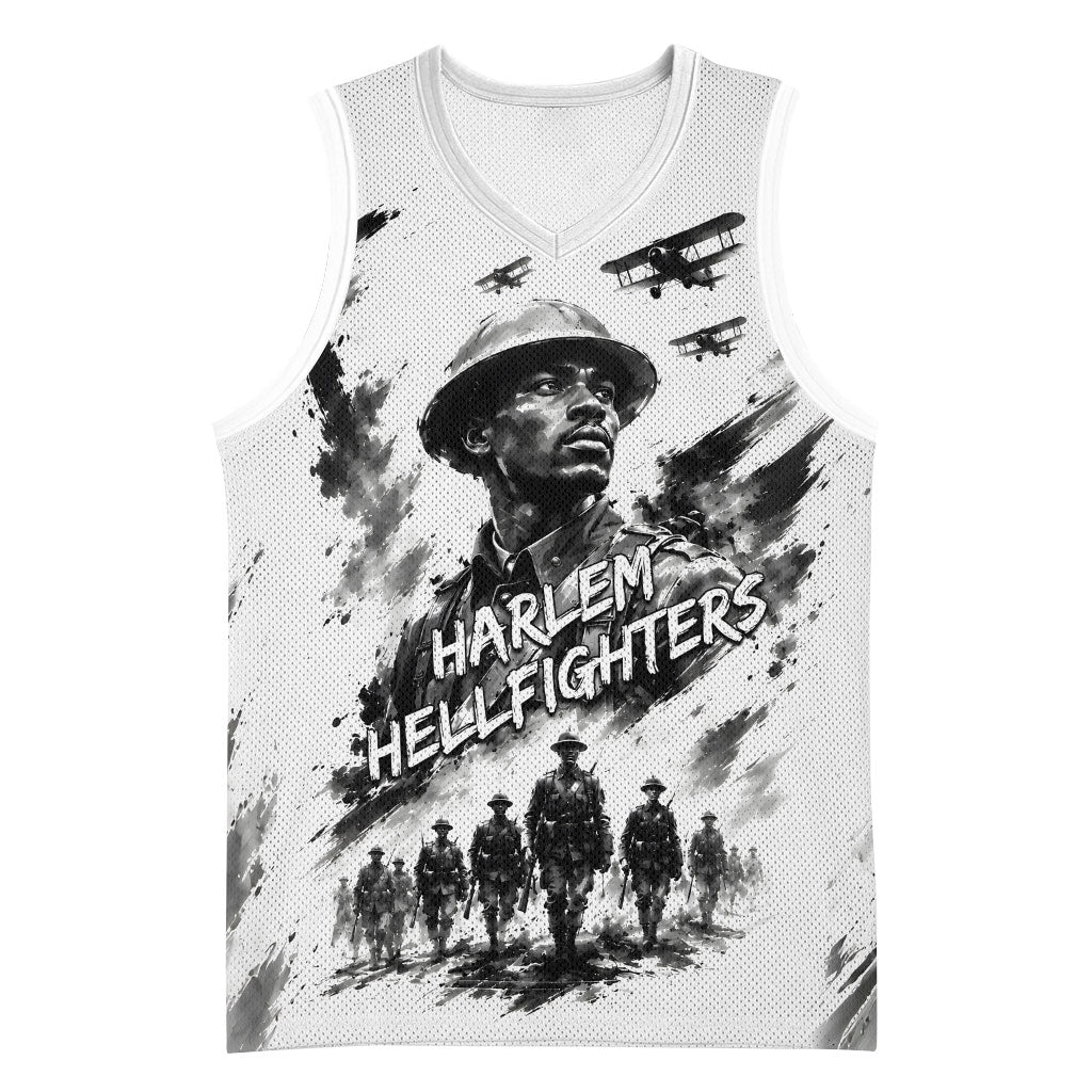 Personalized Harlem Hellfighters Basketball Jersey WWI African American Soldiers Monochrome Grunge Sketch Art