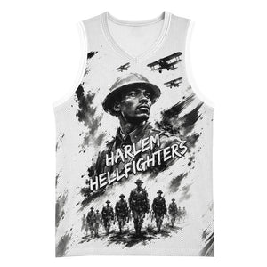 Personalized Harlem Hellfighters Basketball Jersey WWI African American Soldiers Monochrome Grunge Sketch Art