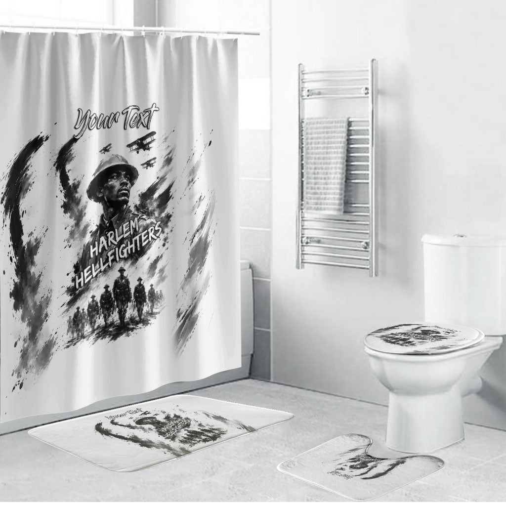 Personalized Harlem Hellfighters Bathroom Set WWI African American Soldiers Monochrome Grunge Sketch Art