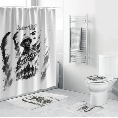 Personalized Harlem Hellfighters Bathroom Set WWI African American Soldiers Monochrome Grunge Sketch Art