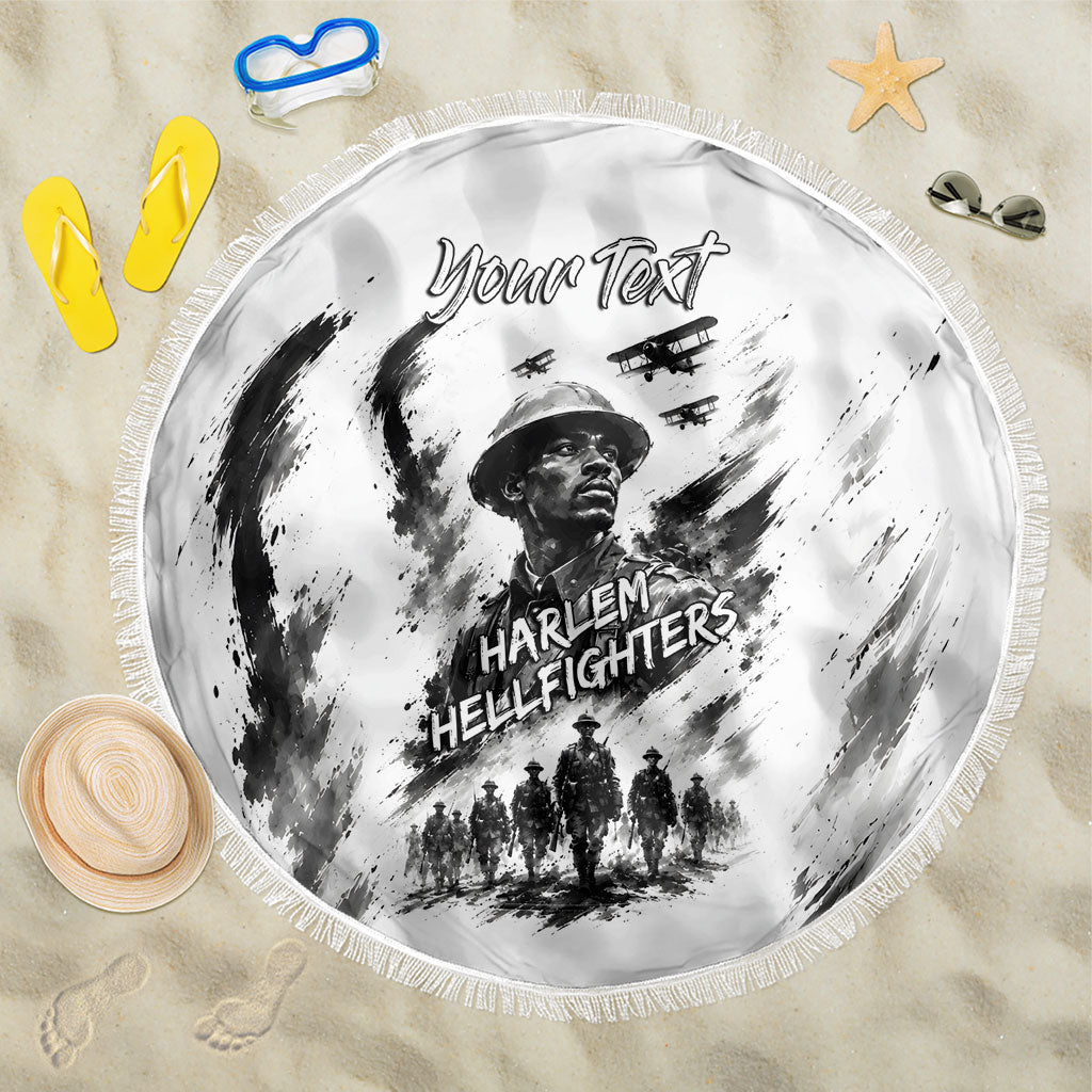 Personalized Harlem Hellfighters Beach Blanket WWI African American Soldiers Monochrome Grunge Sketch Art