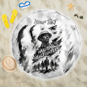Personalized Harlem Hellfighters Beach Blanket WWI African American Soldiers Monochrome Grunge Sketch Art