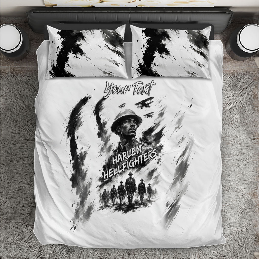Personalized Harlem Hellfighters Bedding Set WWI African American Soldiers Monochrome Grunge Sketch Art