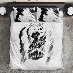 Personalized Harlem Hellfighters Bedding Set WWI African American Soldiers Monochrome Grunge Sketch Art