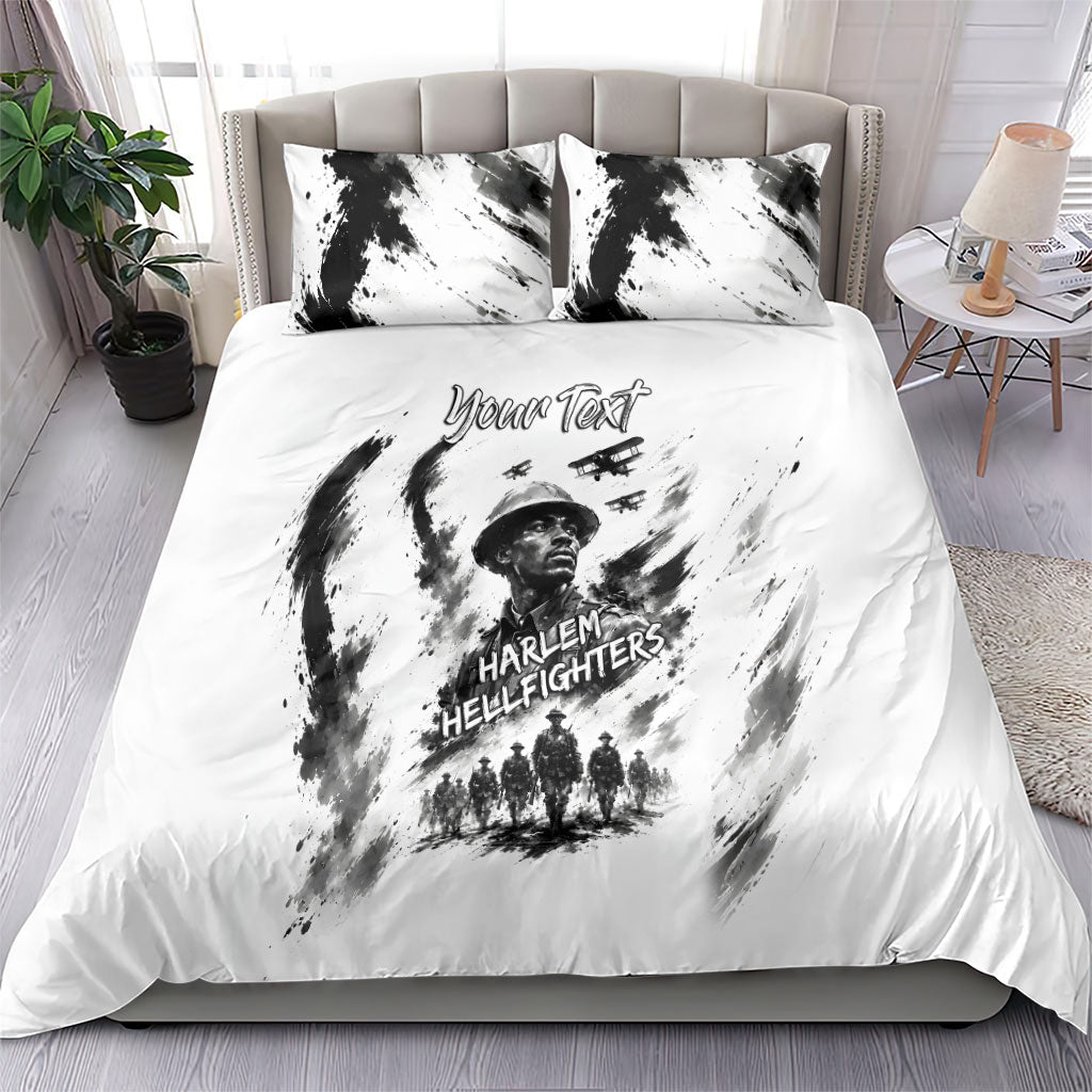 Personalized Harlem Hellfighters Bedding Set WWI African American Soldiers Monochrome Grunge Sketch Art