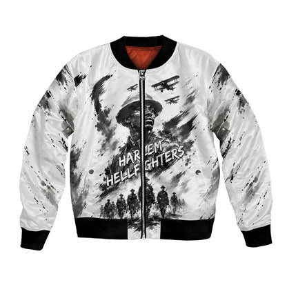 Personalized Harlem Hellfighters Bomber Jacket WWI African American Soldiers Monochrome Grunge Sketch Art