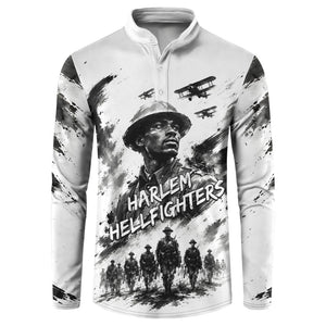 Personalized Harlem Hellfighters Button Sweatshirt WWI African American Soldiers Monochrome Grunge Sketch Art