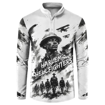 Personalized Harlem Hellfighters Button Sweatshirt WWI African American Soldiers Monochrome Grunge Sketch Art