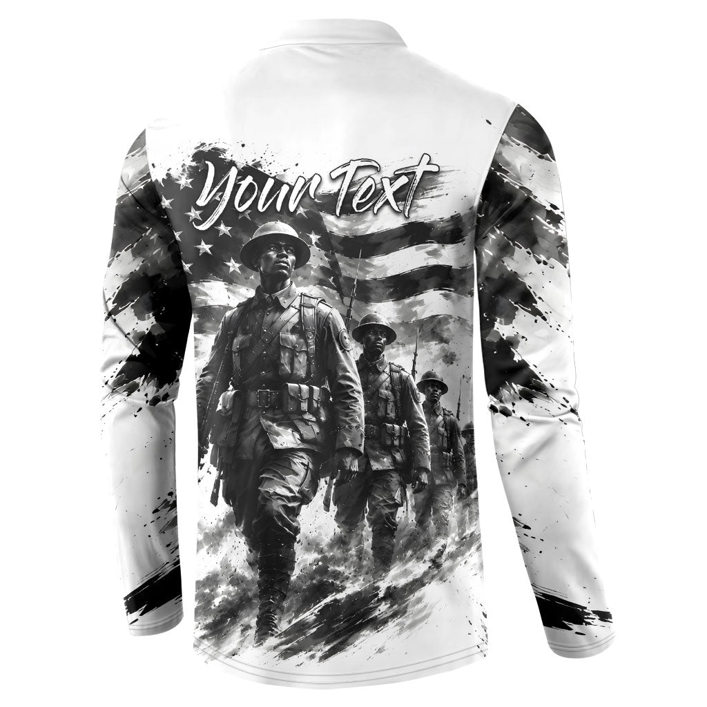 Personalized Harlem Hellfighters Button Sweatshirt WWI African American Soldiers Monochrome Grunge Sketch Art