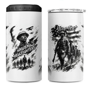 Personalized Harlem Hellfighters 4 in 1 Can Cooler Tumbler WWI African American Soldiers Monochrome Grunge Sketch Art