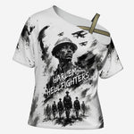 Personalized Harlem Hellfighters Cross Shoulder Shirt WWI African American Soldiers Monochrome Grunge Sketch Art