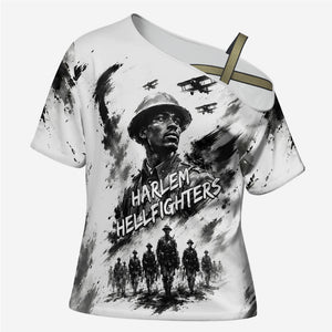 Personalized Harlem Hellfighters Cross Shoulder Shirt WWI African American Soldiers Monochrome Grunge Sketch Art