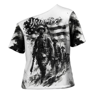 Personalized Harlem Hellfighters Cross Shoulder Shirt WWI African American Soldiers Monochrome Grunge Sketch Art