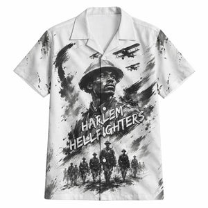 Personalized Harlem Hellfighters Hawaiian Shirt WWI African American Soldiers Monochrome Grunge Sketch Art
