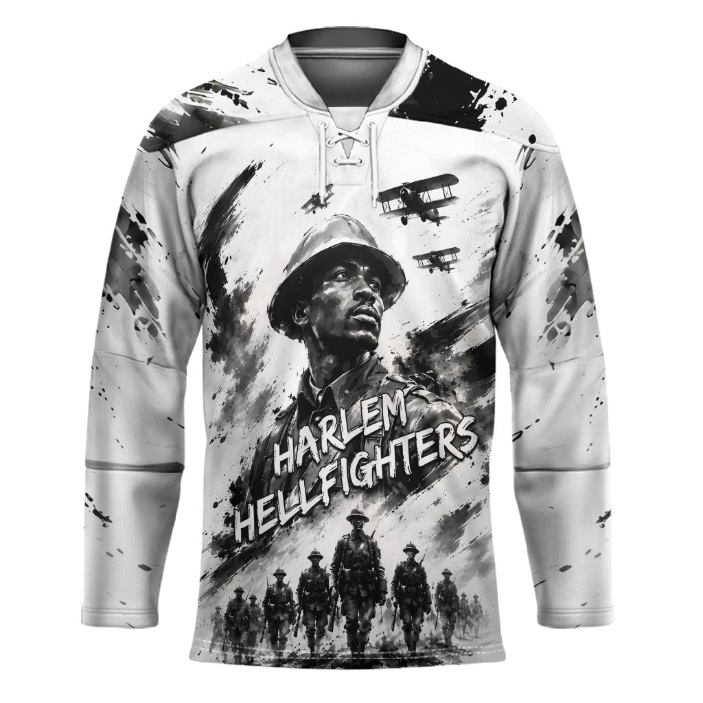 Personalized Harlem Hellfighters Hockey Jersey WWI African American Soldiers Monochrome Grunge Sketch Art