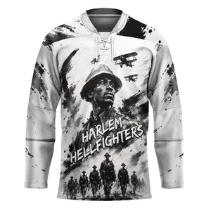 Personalized Harlem Hellfighters Hockey Jersey WWI African American Soldiers Monochrome Grunge Sketch Art