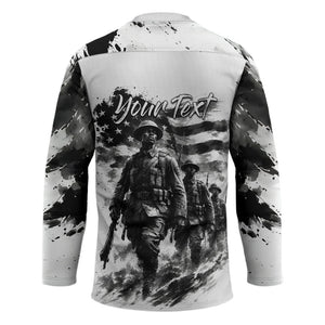 Personalized Harlem Hellfighters Hockey Jersey WWI African American Soldiers Monochrome Grunge Sketch Art