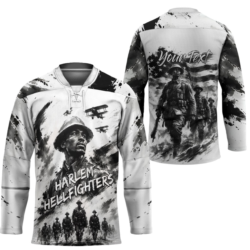 Personalized Harlem Hellfighters Hockey Jersey WWI African American Soldiers Monochrome Grunge Sketch Art
