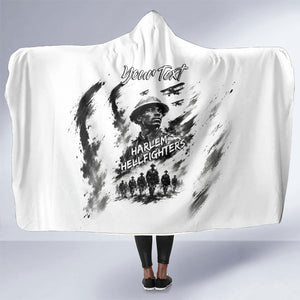 Personalized Harlem Hellfighters Hooded Blanket WWI African American Soldiers Monochrome Grunge Sketch Art